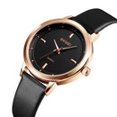 SKMEI 1457 Women Fashion Simple Dial Rose Gold Case Leather Strap Quartz Watch