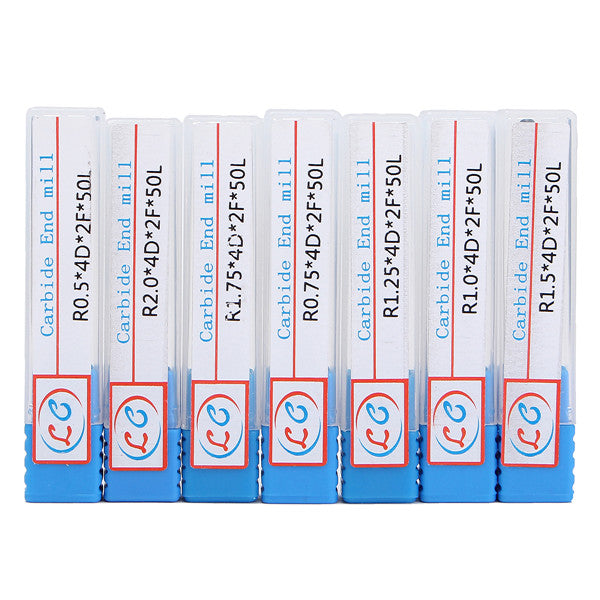 7pcs Radius 0.5-2.0mm 2 Flutes Ball Nose End Mill Cutter Set CNC Tool