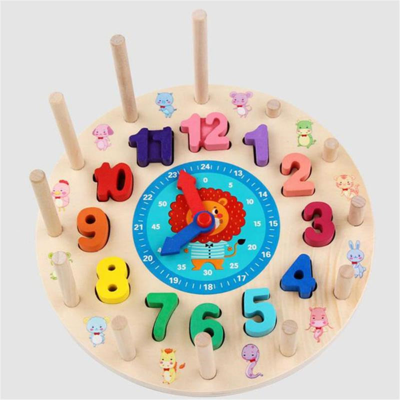 Baby Kids Wooden Rainbow Digital Clock Alarm Clock Cognitive Learning Toy Gifts