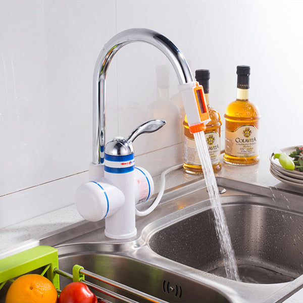 3KW 3 Seconds Instant Electric Shower Water Heater Tankless Electric Faucet Bathoom Kitchen Tap Water Heater with Earth Leakage Protection Plug Digital Display