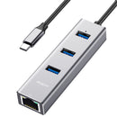 ROCK 4 in 1 Type-c to 3 Female USB 3.0 RJ45 OTG Adapter Smart Hub Docking Station for Mobile Phone Tablet PC