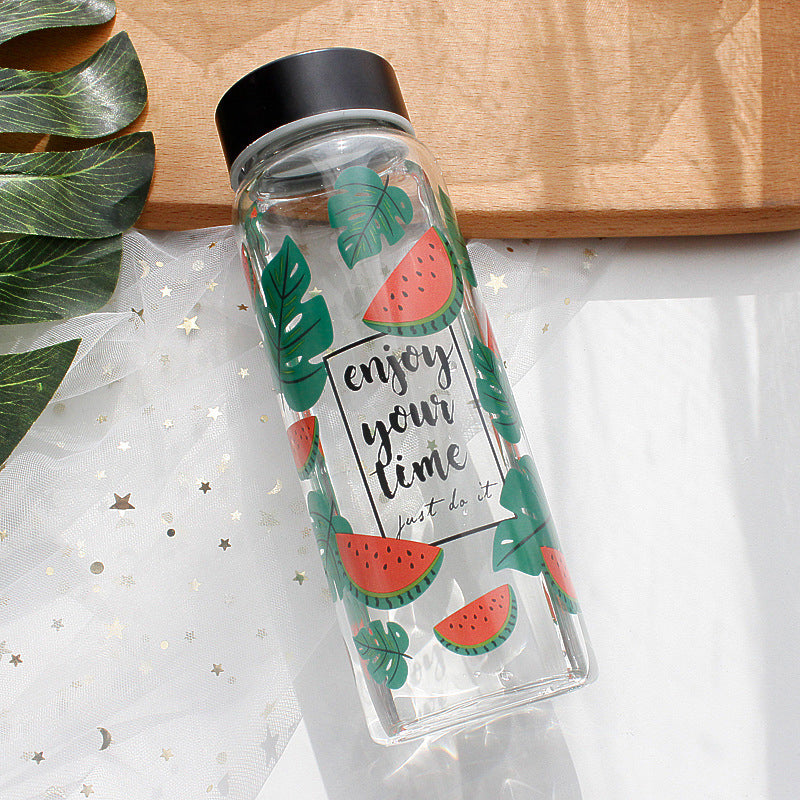 Borosilicate Glass Flamingo Fruit Pattern Anti-High Temperature Glass Cup Water Bottle