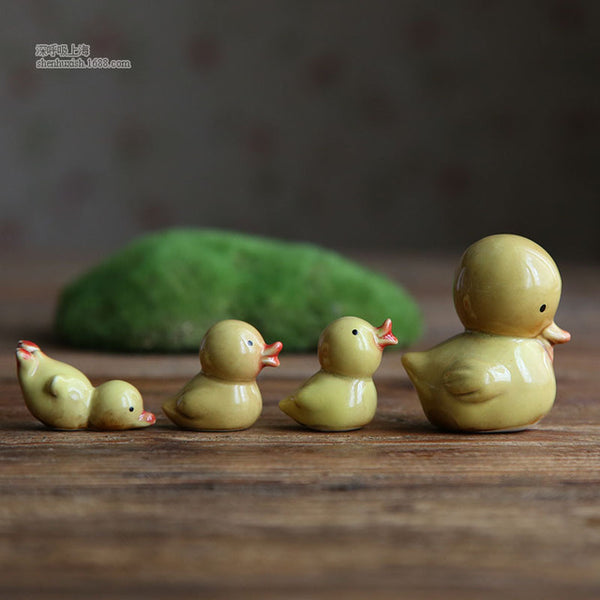Creative High Temperature Color Ceramic Crafts Small Yellow Duck Combination Ornaments Zakka Grocery Bonsai Decorations
