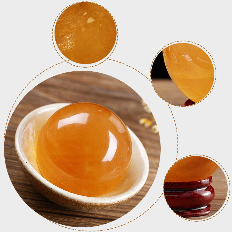 40mm Crystal Ball With Base For Home Decorations Yellow Natural Stones Specimen