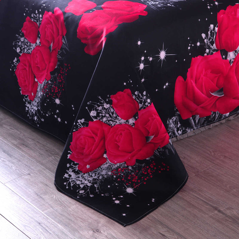 3 PCS Bedding Sets 3D Floral Rose Printing Quilt Cover Pillowcase For Full Size