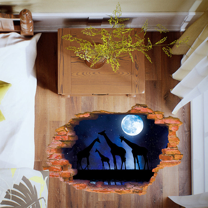 Miico Creative 3D Moon Night Giraffe Broken Wall Removable Home Room  Decor Sticker