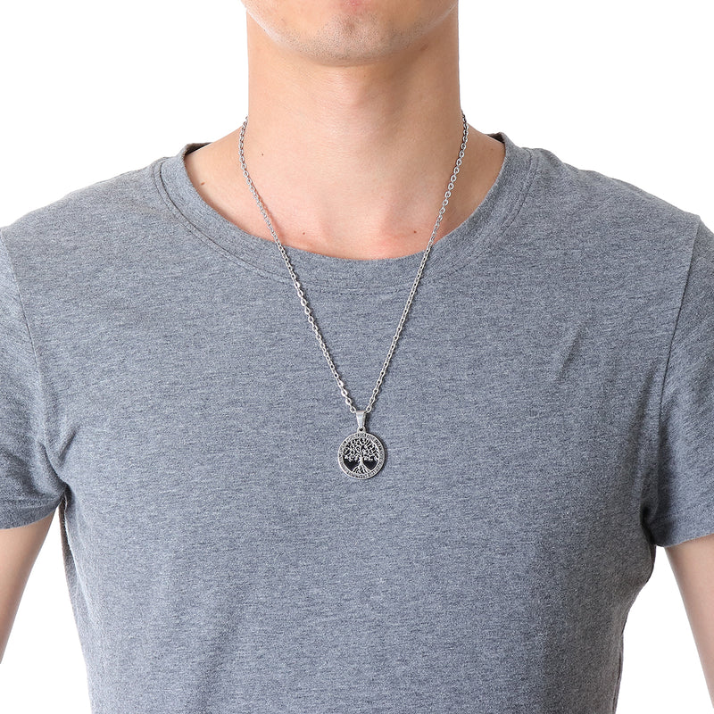 REZEX Fashion Titanium Steel Necklace Wishing Tree Pendant Tree of Life Men's Gift With Case