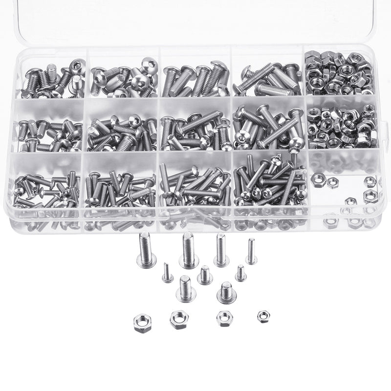 Suleve MXSS4 500PCS M3 M4 M5 304 Stainless Steel Hex Socket Head Cap Bolts Screw Nut Kit Set