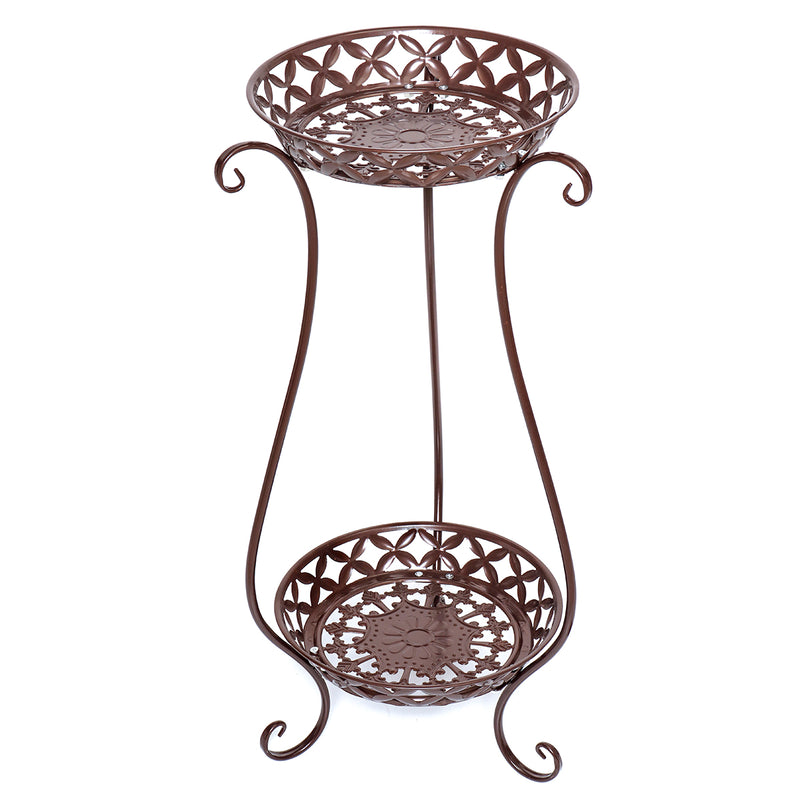 2 Tiers Metal Plant Stand Garden Flower Pot Holder Shelves Multi-use Storage Shelf Bookshelf Home Indoor Outdoor