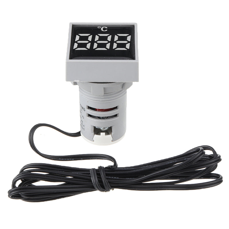 10pcs Mini Crystal Film Square White LED Digital Thermometer Signal Light AC 50-380V 220V Temperature Meter Indicator Range -20-200 with 1m Sensor