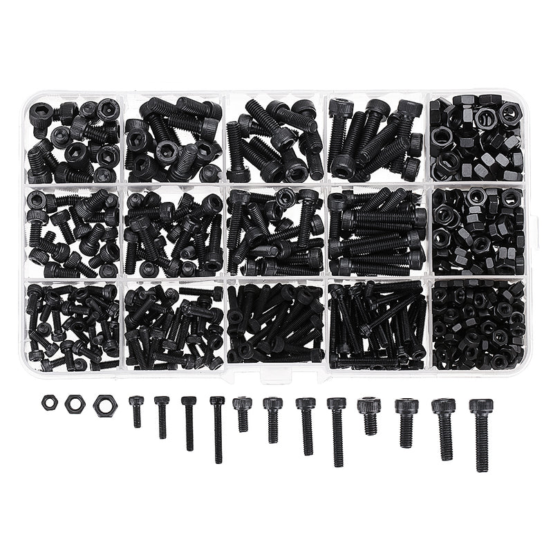 Suleve MXCH5 500Pcs M3 M4 M5 Carbon Steel Screw Hex Socket Cap Head 8-20cm Bolt Nut Assortment