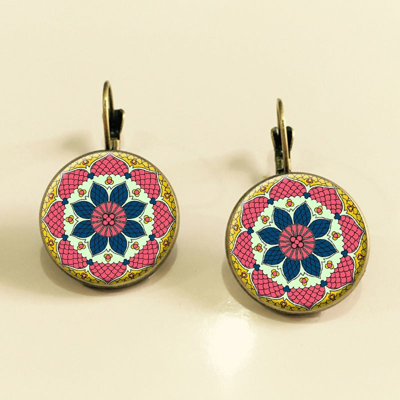 Ethnic Flower Ear Drop Earrings Round Ear Drop Alloy Earring For Women
