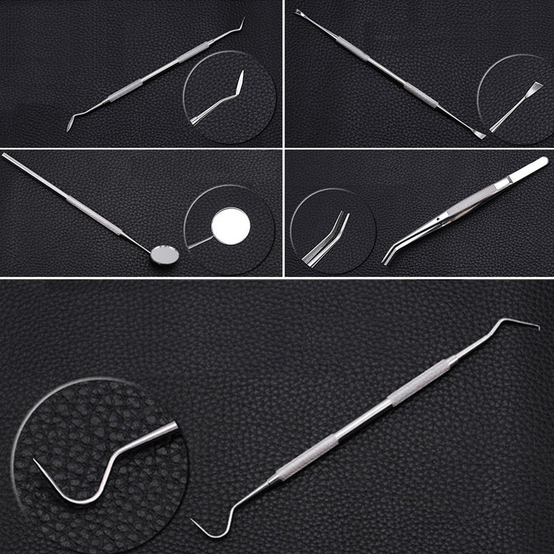 5pcs Handle Stainless Dental Tools Kit Dentist Teeth Clean Hygiene Picks Mirror Tool