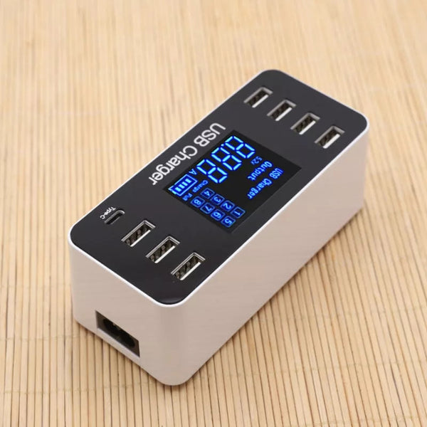40W 7 USB Type-C Charger LCD Screen Desktop Fast Charging Station Charger US/AU/UK/EU Plug