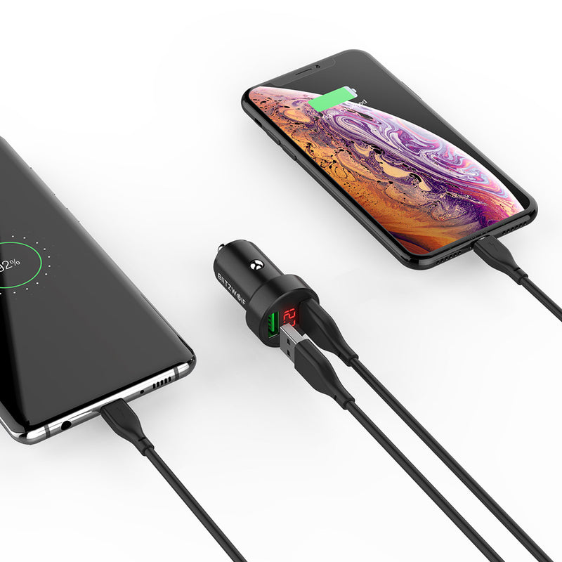 BlitzWolf BW-SD6 24W QC3.0 QC2.0 Dual USB Mini Car Charger for iPhone 11 Pro XS for Samsung Xiaomi Mi8 Pocophone F1