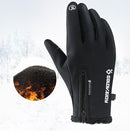 Touch Screen Gloves Zipper Thermal Winter Sports Skiing Warm Mittens PU Leather Black