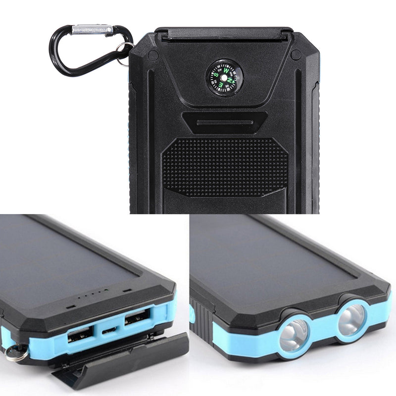 20000mAh Solar Charging Power Bank SOS Mode Portable Cell Phone Solar Charger with Dual USB Charging Ports LED Flashlight Carabiner/Compass