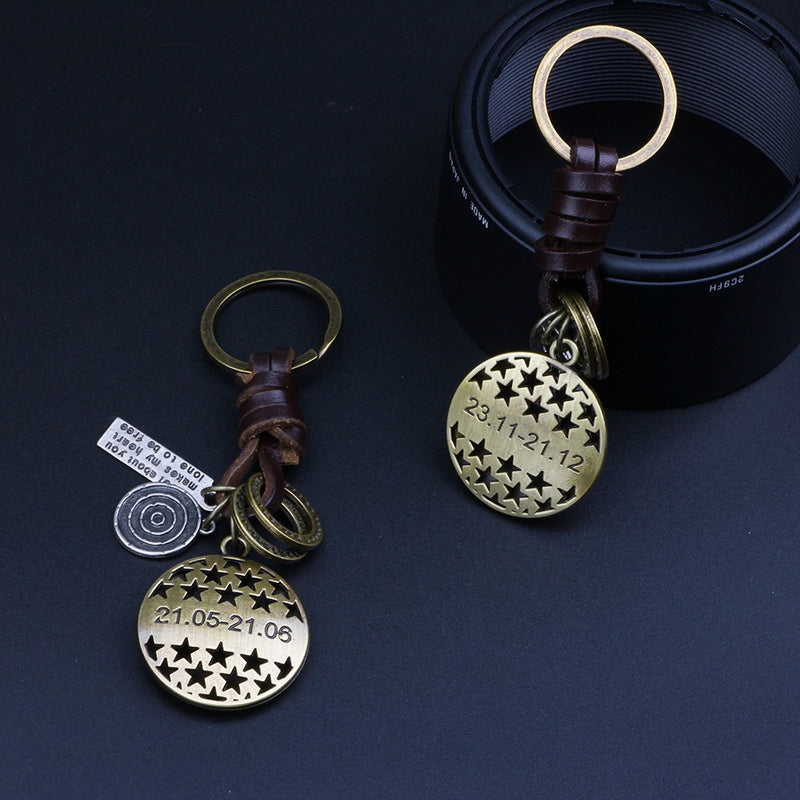 Retro Twelve constellation Woven Keychain Soft Leather Cord Keychain For Men