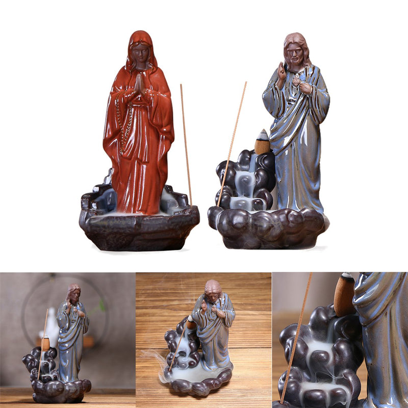 Backflow Incense Burner Ceramic Retro Censer Holder Home Gifts Decor With 10 Cones