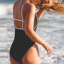 Women Sexy Black Soft Cups Backless Wireless Floral Tight High Elastic One Piece Swimwear Beach