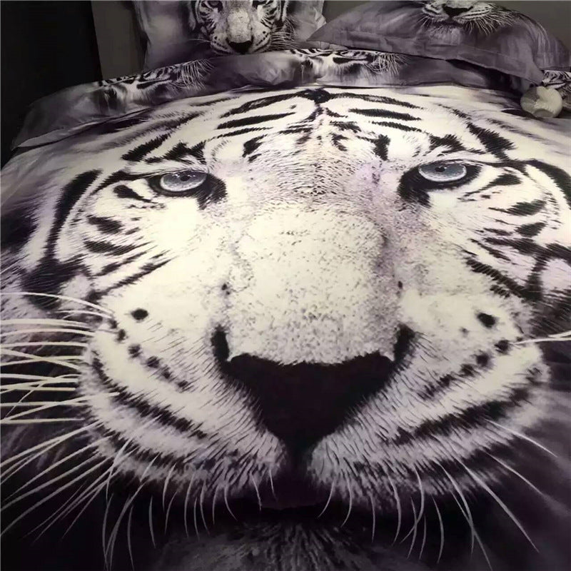 3 PCS Bedding Sets 3D Animal Tiger Head Printing Quilt Cover Pillowcase For Full Size