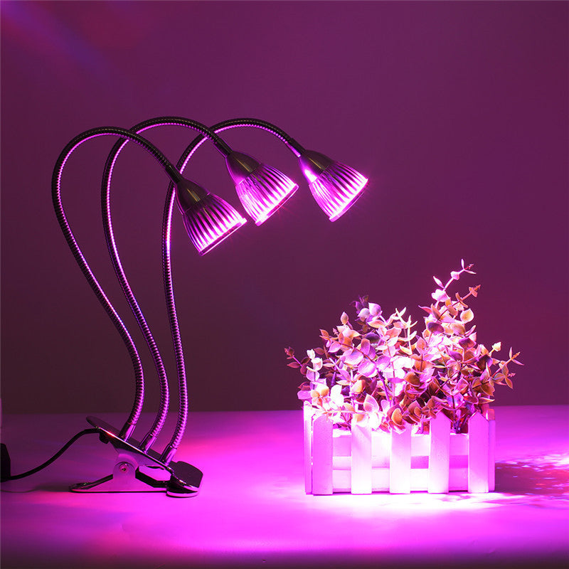 ZANLURE 15W 15LED 360 Rotatable Three Head Grow Light Outdoor Multi-functional Lights LED Work Light with Clip Base-US Plug and Switch
