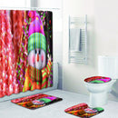4PCS Xmas Bath Mat Set Non-slip Floor Rug Bathmat Toilet Cover Shower Curtain