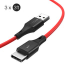 3 x BlitzWolf BW-TC14 3A USB Type-C Charging Data Cable 3ft/0.91m For Oneplus 6T Xiaomi Mi8 Pocophone f1 S9