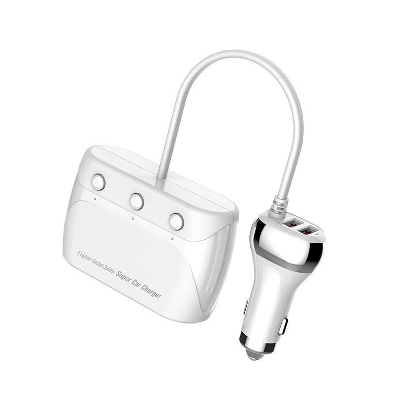 LDNIO C504 Dual QC3.0 USB Port 6V 3A USB Car Charger With 3 Slot Socket Adapter Plug 12V-24V for Mobile Phone