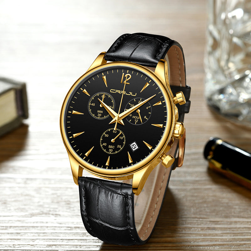CRRJU 2272 Fashion Leather Strap Japan Movement Calendar Waterproof Men Quartz Watch