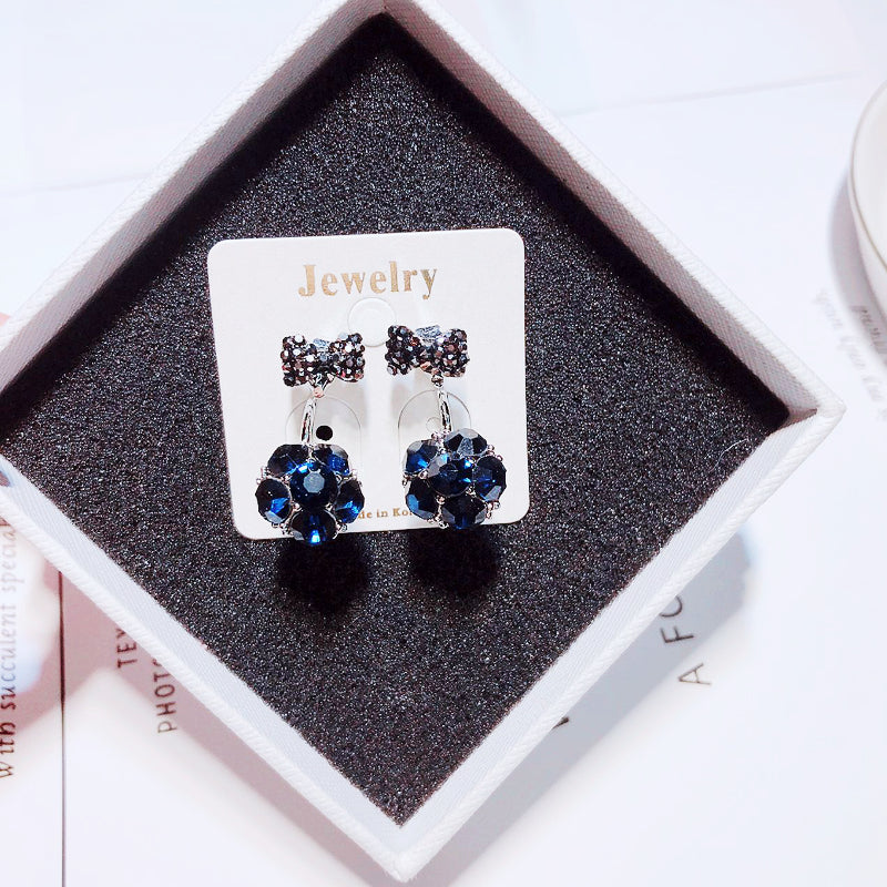 Sweet 925 Sterling Silver Earrings Full Rhinestone Bowknot Ball Stud Earrings for Women