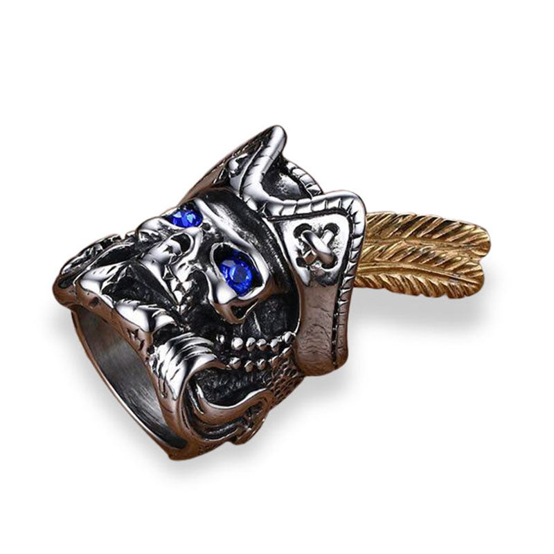 Fashion Blue Eye Skull Stainless Steel Rhinestone Men Ring Ghost Men's Jewelry Gift