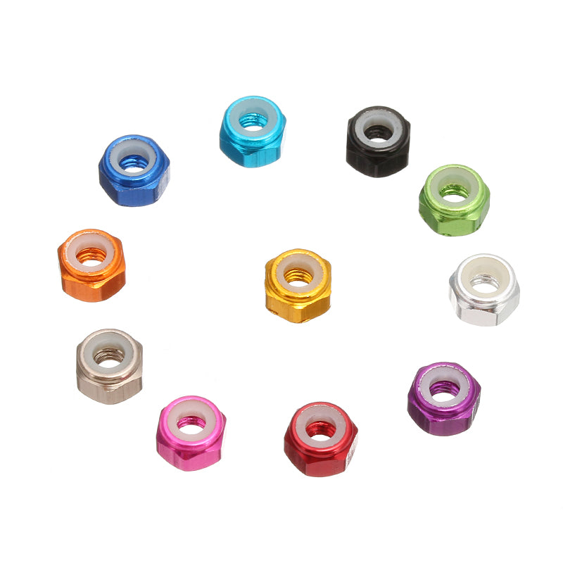 Suleve M2AN1 10Pcs M2 Self-locking Nylon Nut Aluminum Alloy Multi-color