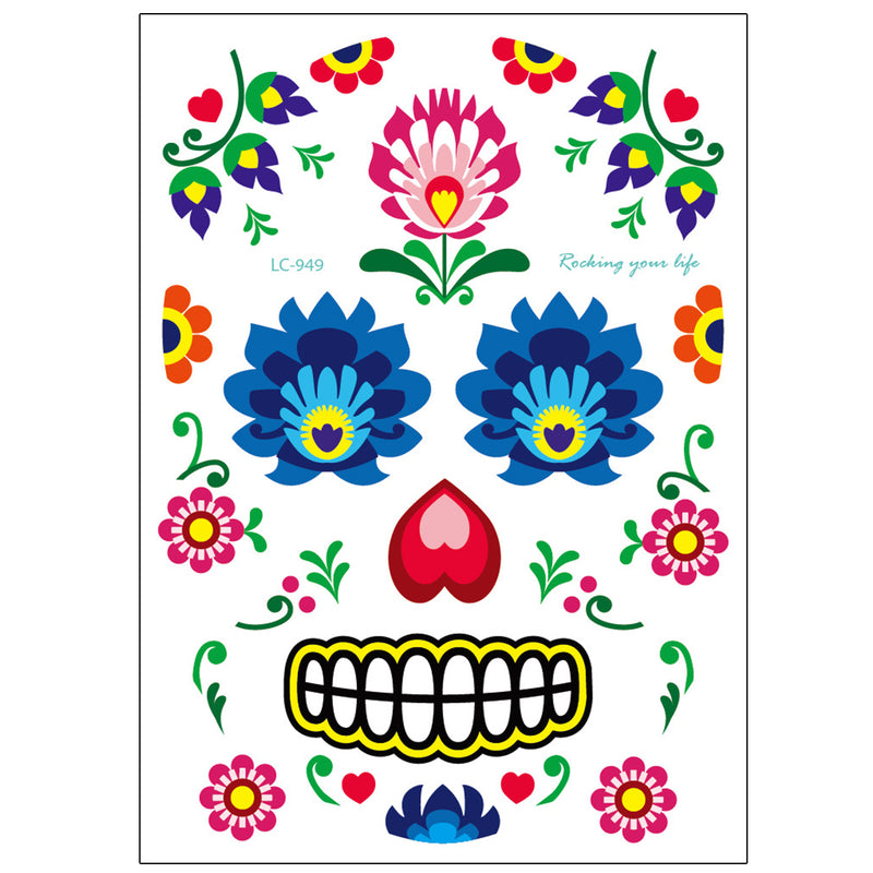 Halloween Cosplay Waterproof Temporary Skull Face Tattoo Sticker Makeup Dress Art Prop