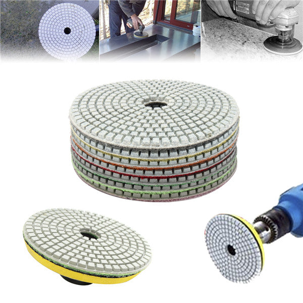 7pcs 5 Inch 50-3000 Grit Diamond Polishing Pad Sanding Disc for Marble Concrete Granite Glass
