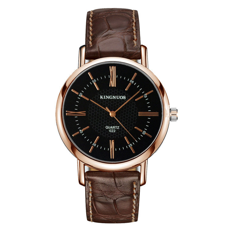 KINGNUOUS 022 Casual Style Leather Strap Men Wrist Watch Leather Band Quartz Watches