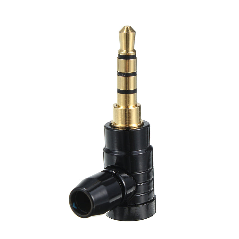3.5mm Stereo 90 Degree Male Jack Audio Adapter Plug For 4 Pole Headphone Blk/Sil B1