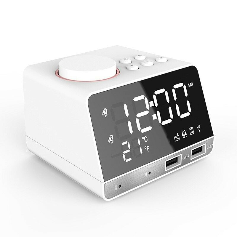 Bakeey K11 Wireless bluetooth 4.2 Bass Speaker FM Radio Mirror LED Dual Alarm Clock USB Charger