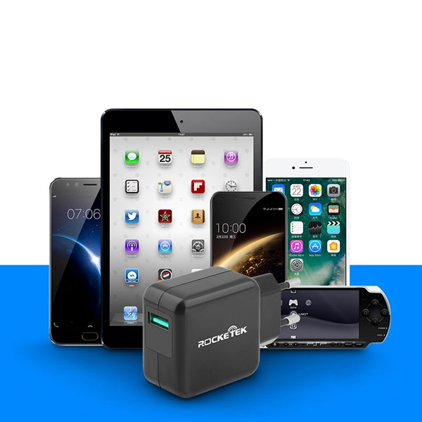 Rocketek QC3.0 Fast Travel Wall USB Charger EU Plug For Oneplus 6 Xiaomi Mi8 Pocophone f1 S9 Note 9