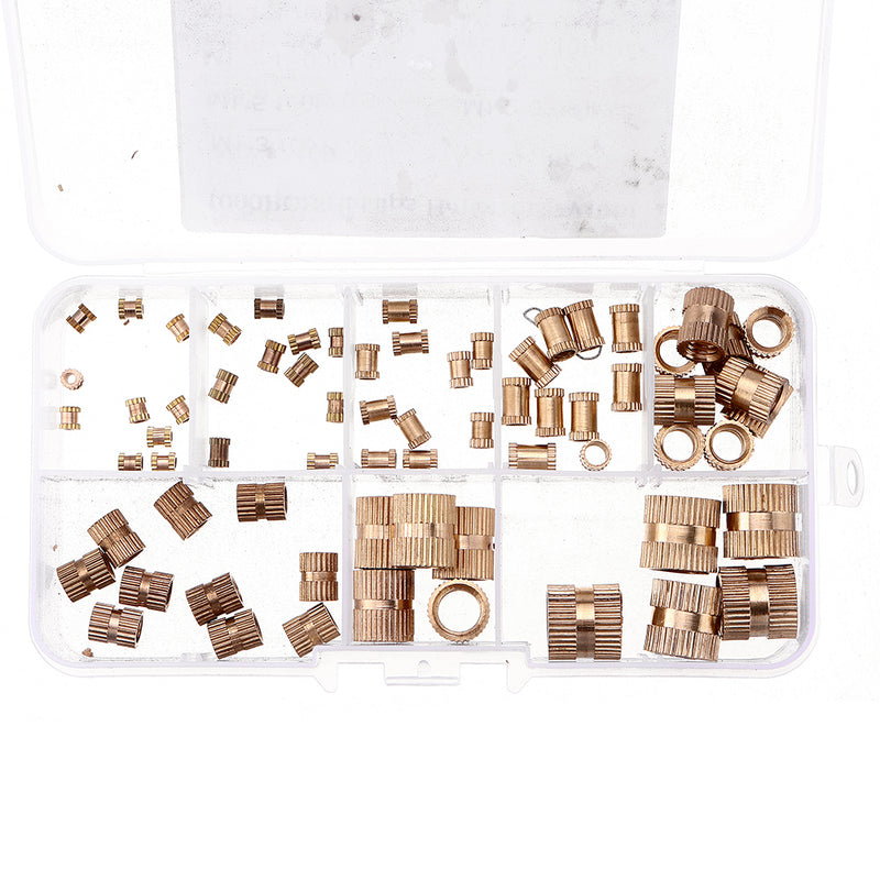 Suleve MXBN8 70Pcs M2/M2.5/M3/M4/M5/M6/M8/M10 Knurled Brass Round Female Thread Knurled Nuts Round Insert Embedment Nut Assortment Set