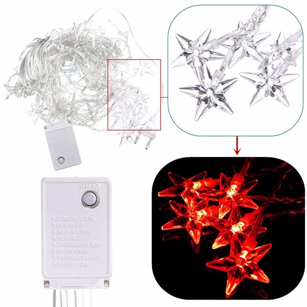 Multi 3.5M 100SMD Five-Pointed Star LED String Curtain Lights Xmas Wedding Decor 110V
