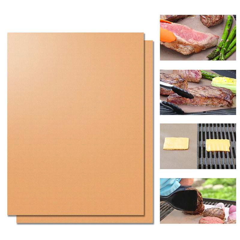 Honana 3pcs Heat Resistant BBQ Grill Mat Copper Bakeware Mat BBQ Mat Roast Sheet Portable