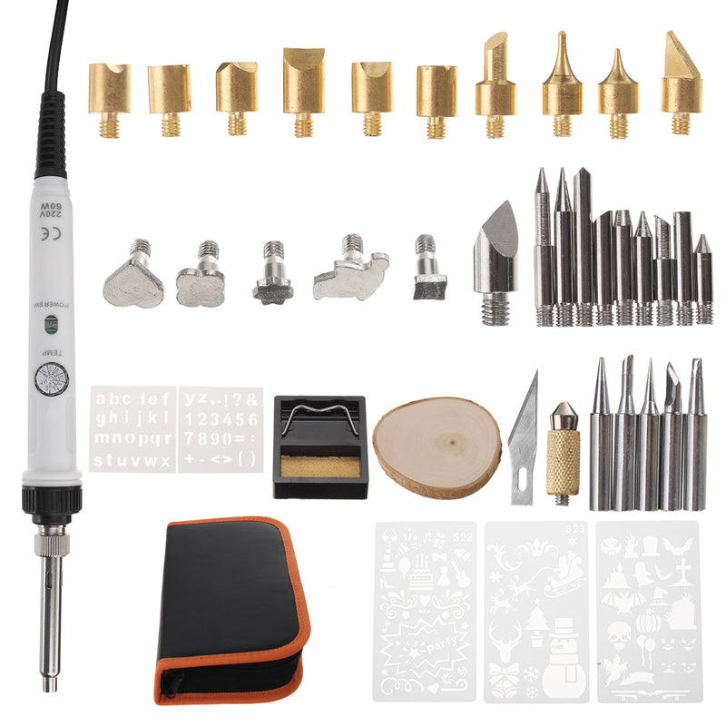 41Pcs 60W Electric Soldering Iron Wood Burning Pen Soldering Tools Kits 39x Assorted Tips Set Craft  + Bag