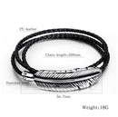 Titanium Steel Men's Feather Multi-layer Stainless Steel Braided Leather Bracelet
