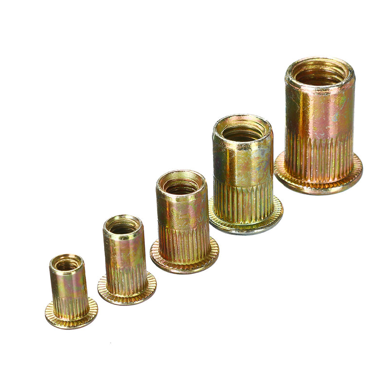 120Pcs Flat Head Insert Rivet Nut Nutsert Mixed Nuts Tool Kit Zinc Plated Carbon Steel Rivet Assortment Set