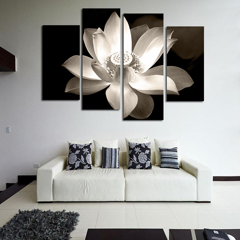 Miico Hand Painted Four Combination Decorative Paintings Botanic Lotus Wall Art For Home Decoration
