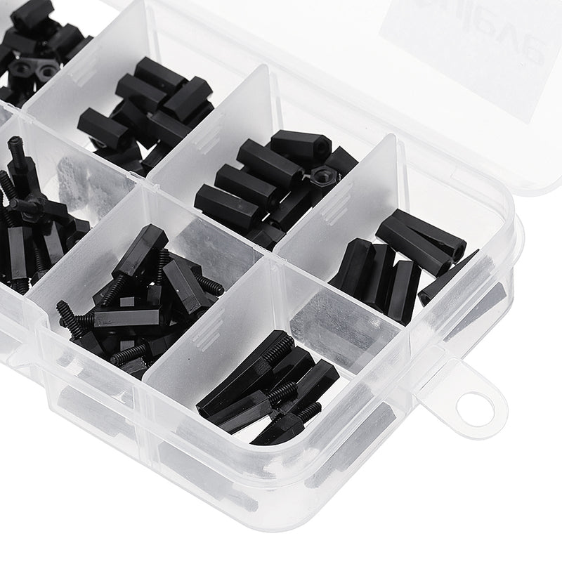 Suleve M2NH4 M2 Nylon Screw Black Hex Screw Nut Nylon PCB Standoff Assortment Kit 300Pcs