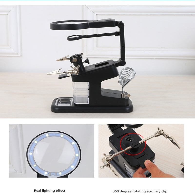 3X/4.5X/25X Soldering Table Magnifier Illuminated Magnifying Glass Third Hand Magnifier