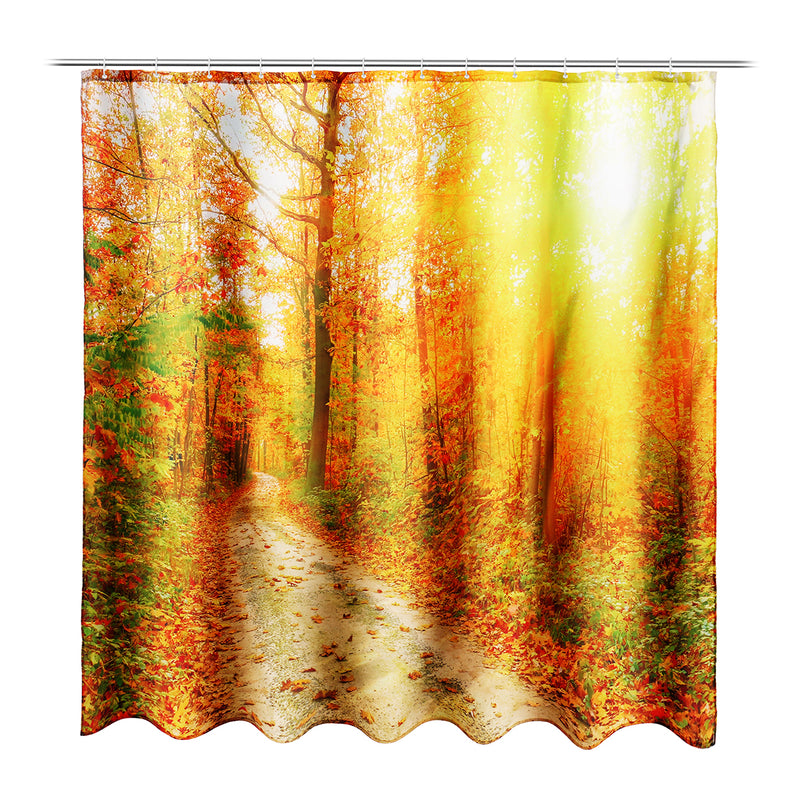 71''x71'' Autumn Deciduous Forest Waterproof Polyester Shower Curtains With Hooks