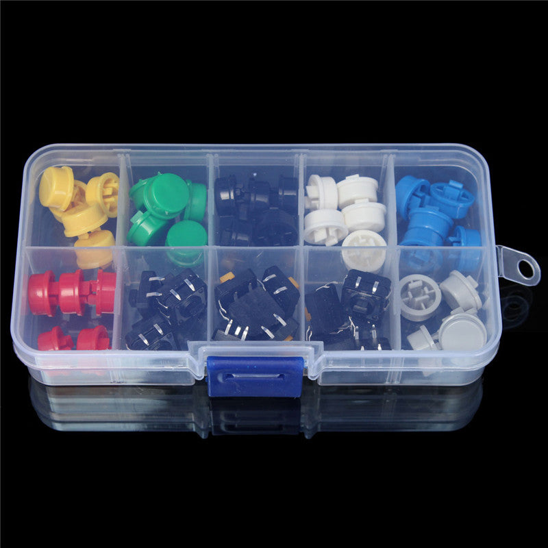 5 x 50pcs Tactile Push Button Switch Momentary Tact & Cap Assorted Kit 12x12x7.3mm Key Caps
